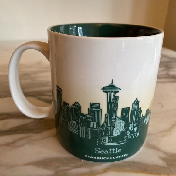 Starbucks Seattle Coffee Mug With Skyline & Mountain Design 16 Oz Ceramic Collec - Picture 4 of 7